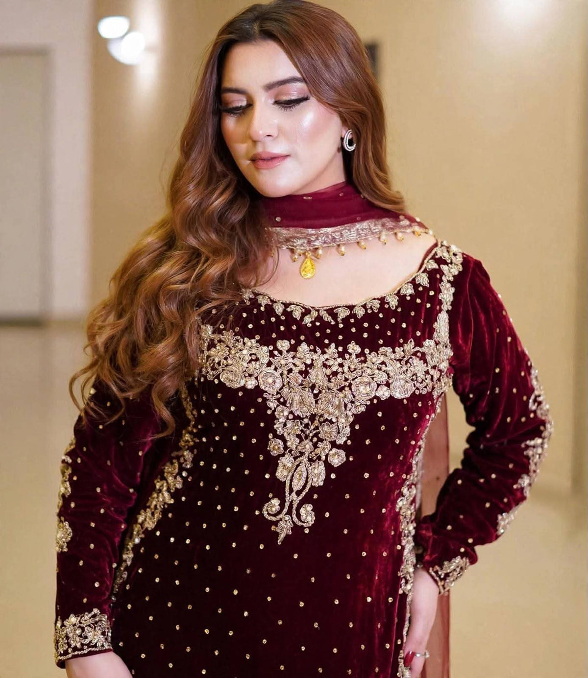 Aneela’s Velvet Sequins 3-Piece Unstitched Suit