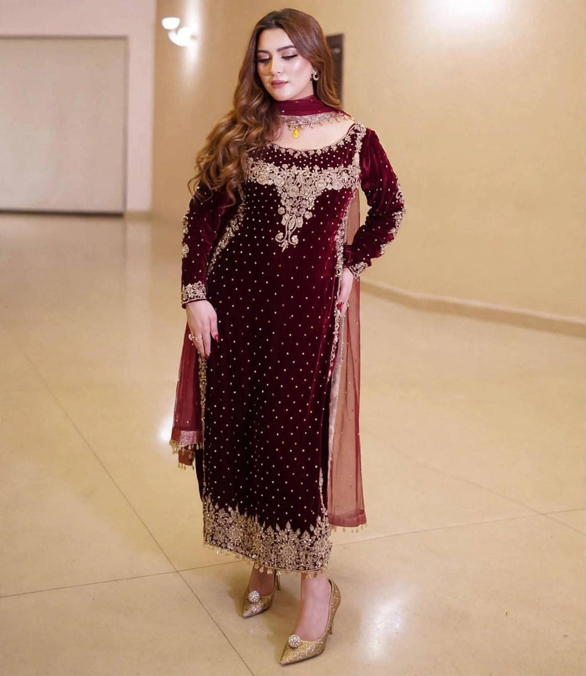 Aneela’s Velvet Sequins 3-Piece Unstitched Suit