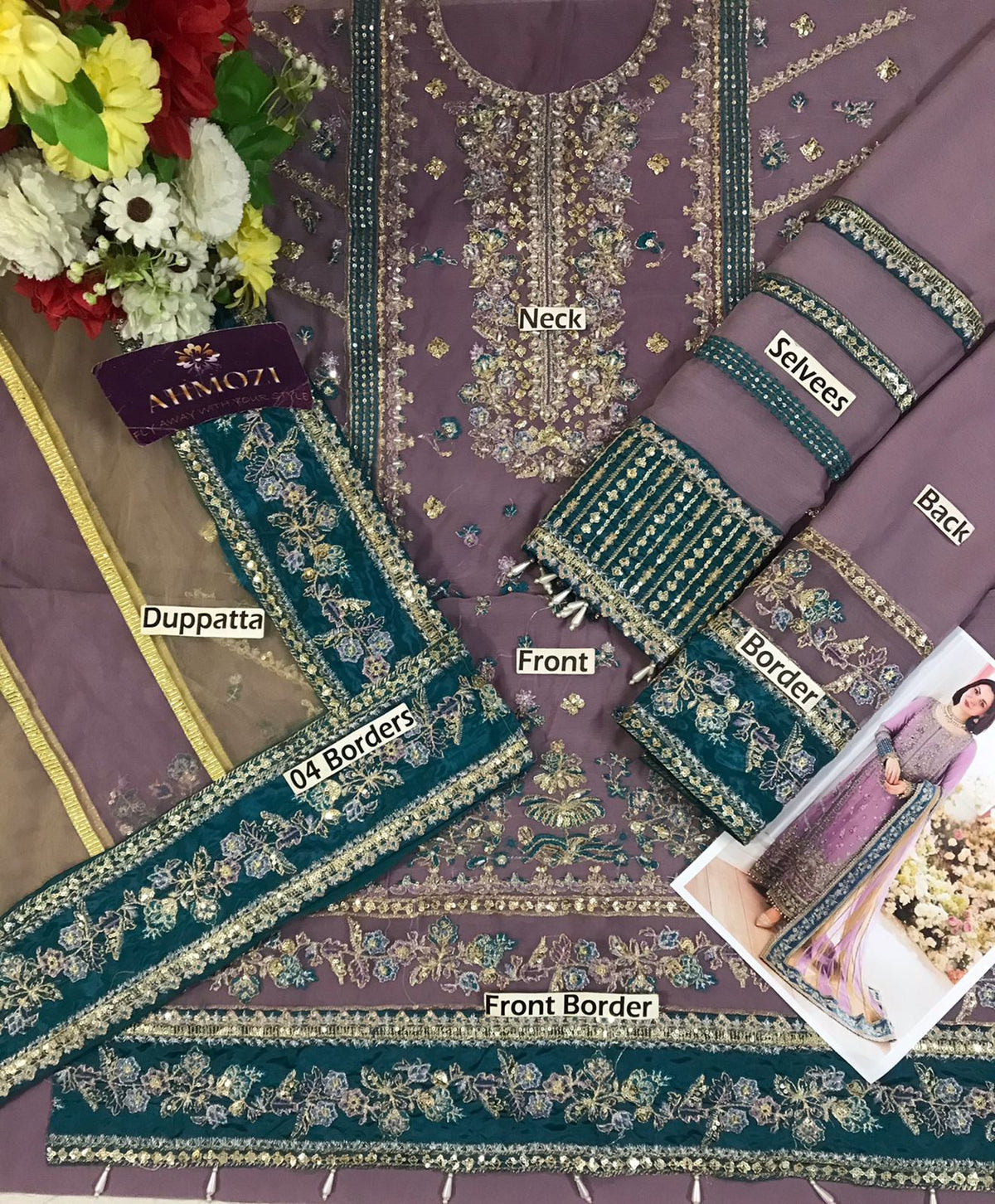 Charizma Chiffon & Net Embroidered 3-Piece Suit
